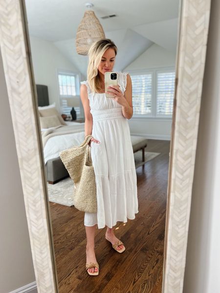 White midi dress perfect for spring & summer // I’m 5’5 wearing an XS & comes in a few colors 

Spring dress, summer dress, white dress, maxi dress, beach tote 

#LTKunder100 #LTKSeasonal #LTKtravel