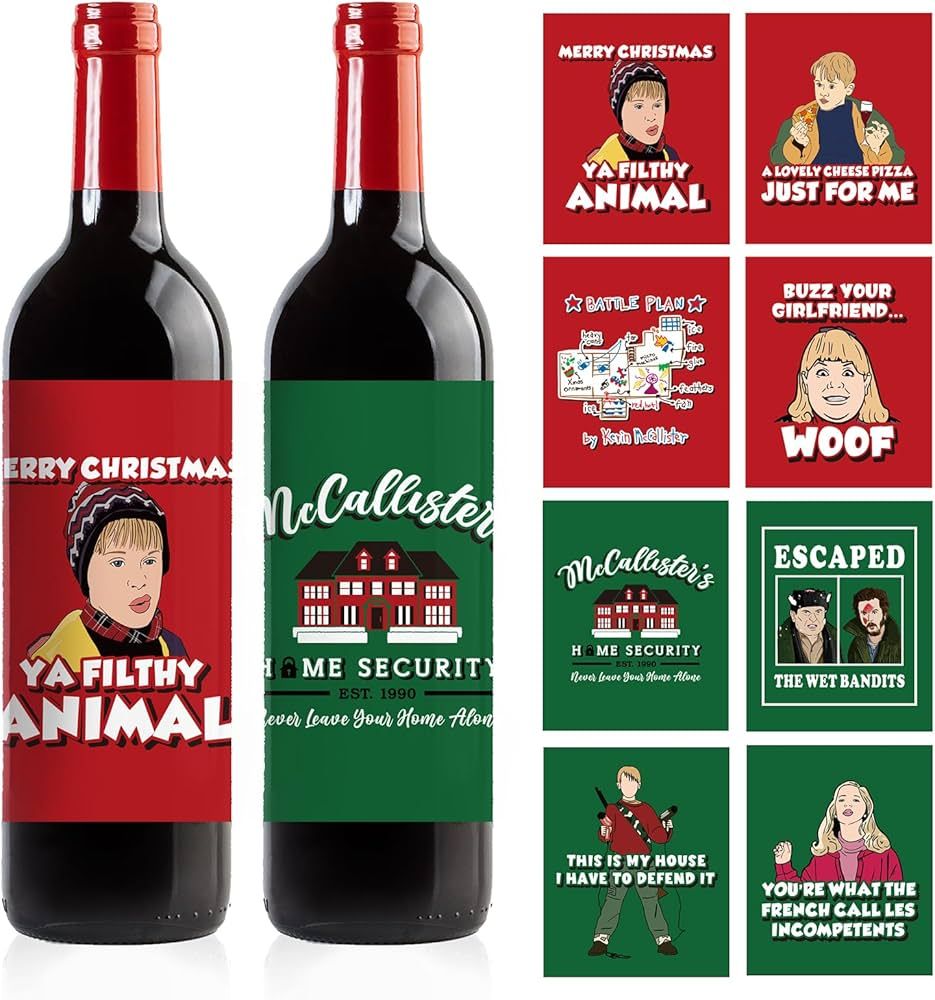 Home Alone Christmas Decorations, 48Pcs Christmas Wine Bottle Label Stickers, Home Alone Party De... | Amazon (US)