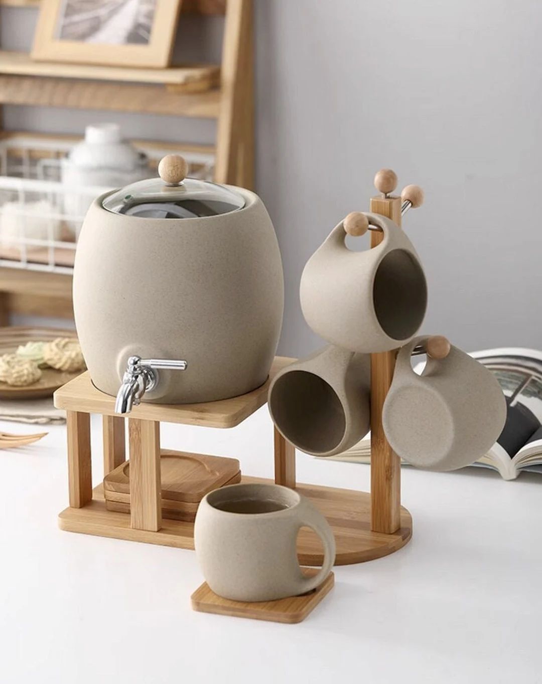 Japanese Minimalist Biege and White Ceramic Tea Set Teapot Tea Cups House Warming Gifts Kungfu Te... | Etsy (US)