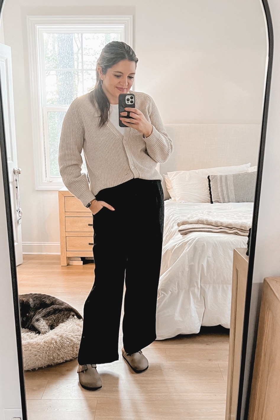 90s style. 90’s outfit. Wide leg pants, ribbed cardigan sweater. Long sleeve tee. Birkenstock Boston clog. 

#LTKunder50 #LTKunder100 #LTKstyletip
