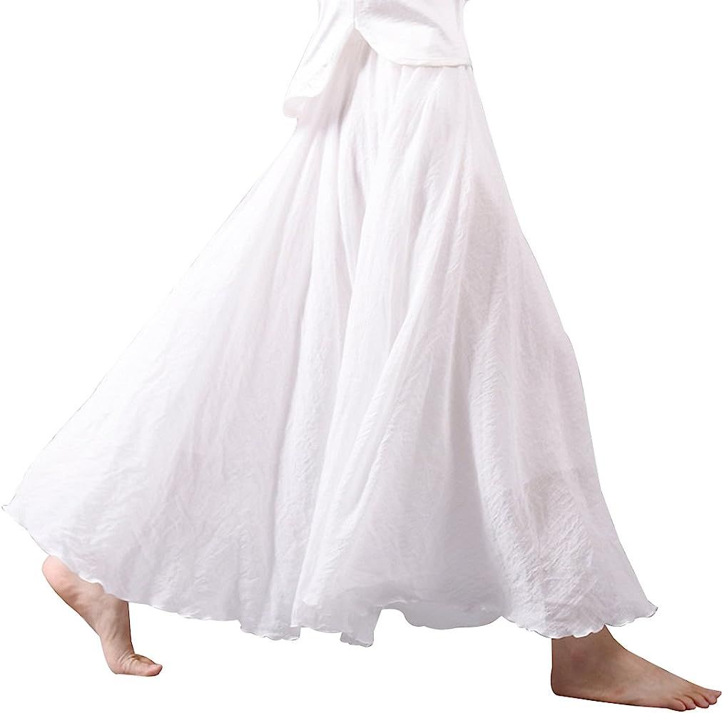 Kafeimali Women Bohemian Cotton Linen Double Layer Elastic Waist Long Maxi Skirt | Amazon (US)