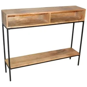 Bowery Hill Solid Mango Wood Top Console Table in Natural/Black | Cymax