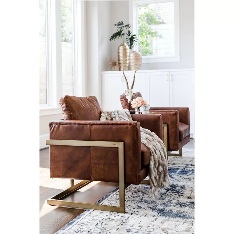 Carleen 31'' Wide Genuine Leather Top Grain Leather Lounge Chair | Wayfair North America