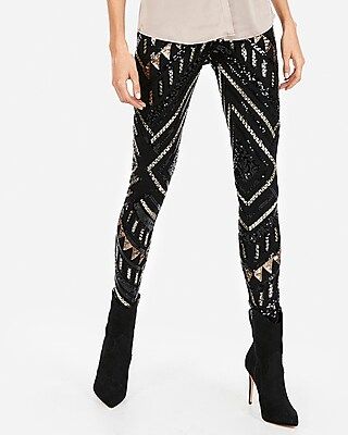 High Waisted Patterned Sequin Leggings | Express