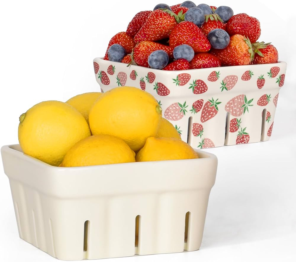 AELS Ceramic Berry Basket, 5.9" Container for Fruit & Vegetables, Farmhouse Fruit Bowl, Strawberr... | Amazon (US)