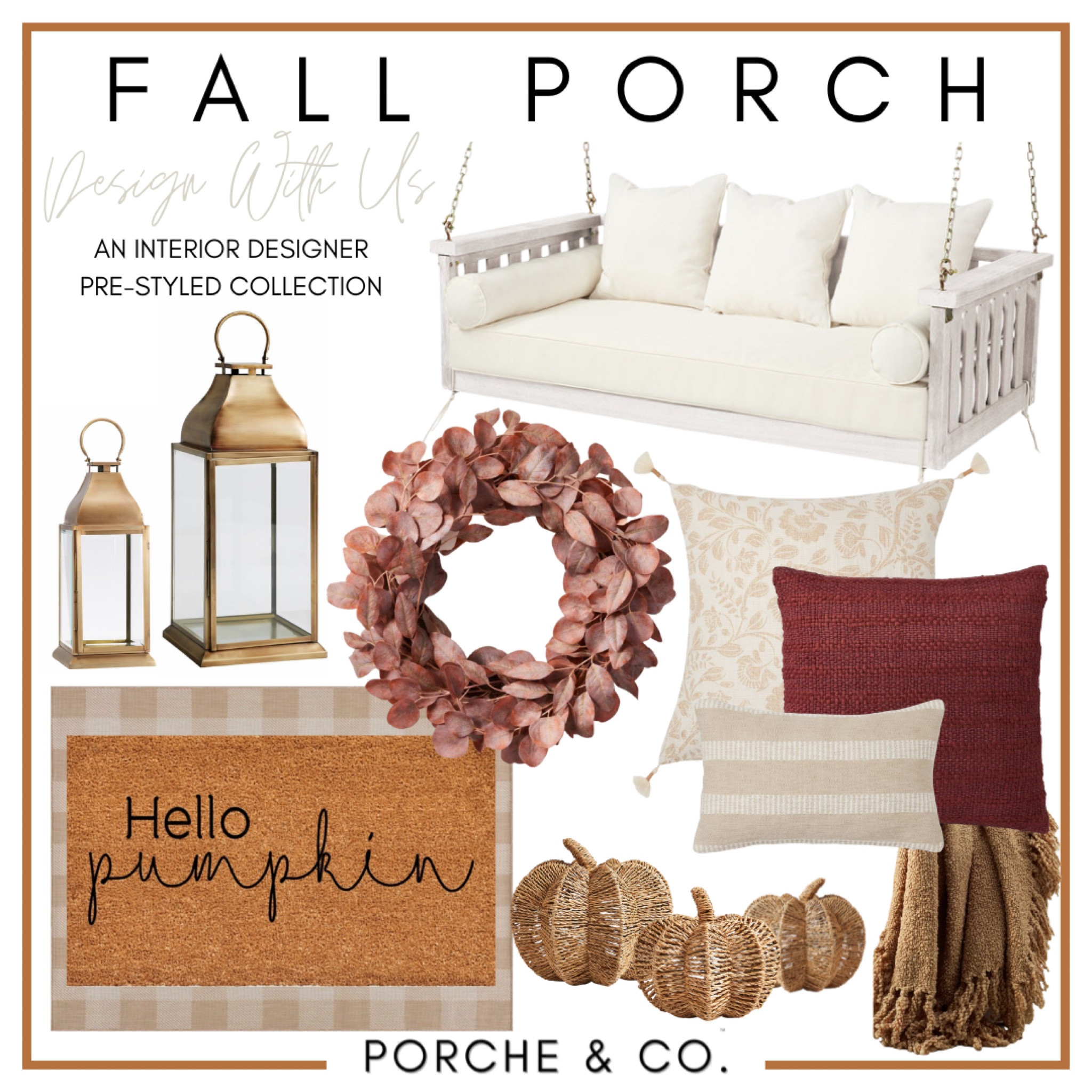 Fall porch decor, fall porch, fall decor, porch design, mood board, porch inspo, fall wreath, fall pillows, throw pillows, porch swing, faux pumpkins, doormat, fall doormat, outdoor lantern #fallporch #moodboard 

#LTKstyletip #LTKSeasonal #LTKhome