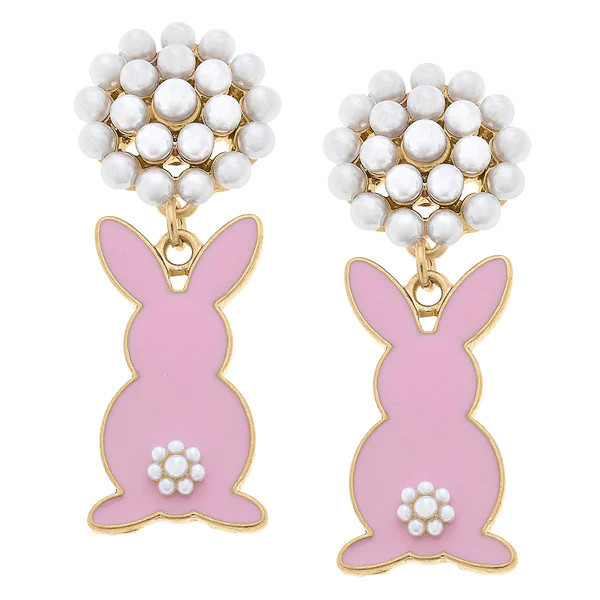 Allie Easter Bunny Pearl Cluster Enamel Earrings in Pink | CANVAS