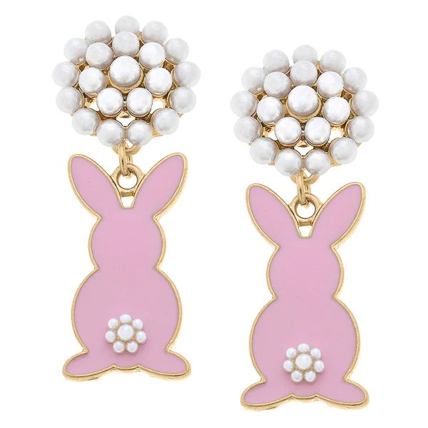 Allie Easter Bunny Pearl Cluster Enamel Earrings in Pink | CANVAS
