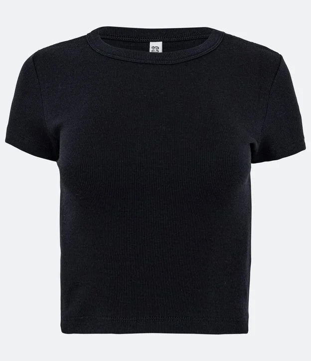 Blusa em Ribana Canelada com Manga Curta Preto | Renner (BR)