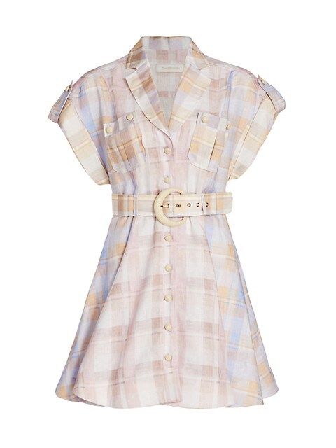 Dancer Spliced Check-Print Linen Mini Dress | Saks Fifth Avenue