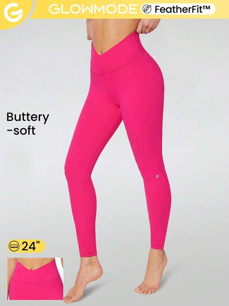 GLOWMODE 24" FeatherFit™ Crossover Yoga Leggings Buttery Soft High Stretch Crossover Waist Sports Tights | SHEIN