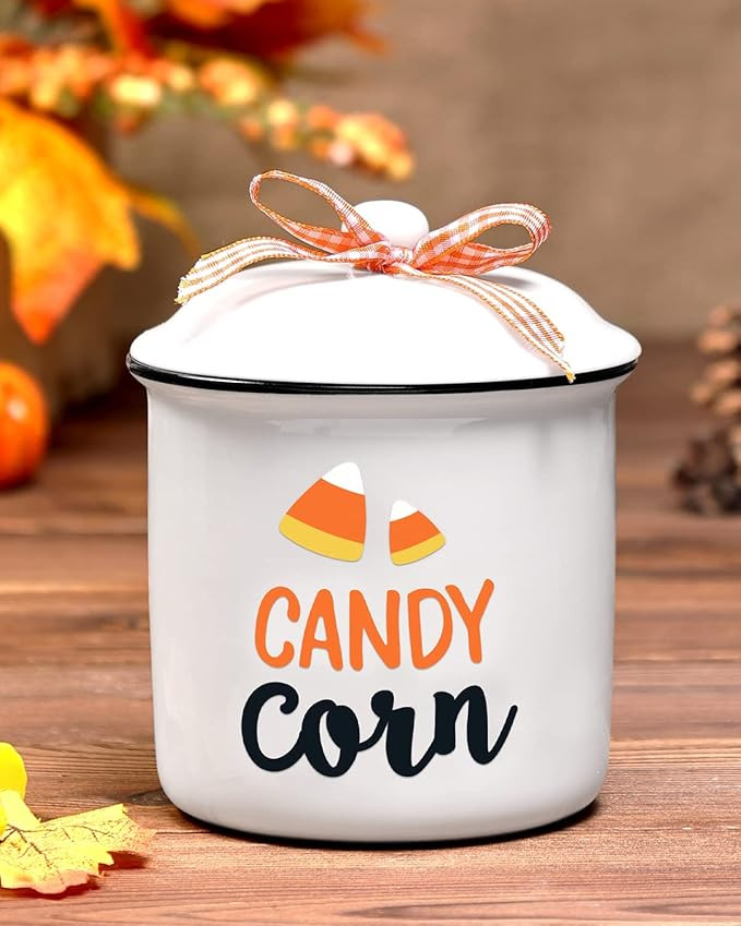 Nefelibata Candy Corn Ceramic Canister Tiered Tray Decor Halloween Trick or Treat Bowl Fall Candy... | Amazon (US)