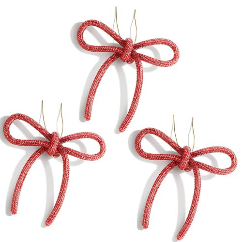 Mrchtmas 3Pcs Red Rope Bow Christmas Tree Ornament|Star Heart Shape Christmas Hanging Ornaments Pendant Decoration for Xmas Tree New Year Holiday Decor | Amazon (US)