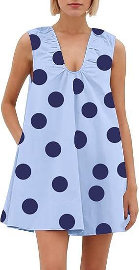 Women's Sleeveless Babydoll Tank Mini Dress Scoop Neck Ruched Bubble Dress with Pockets Short Sum... | Amazon (US)