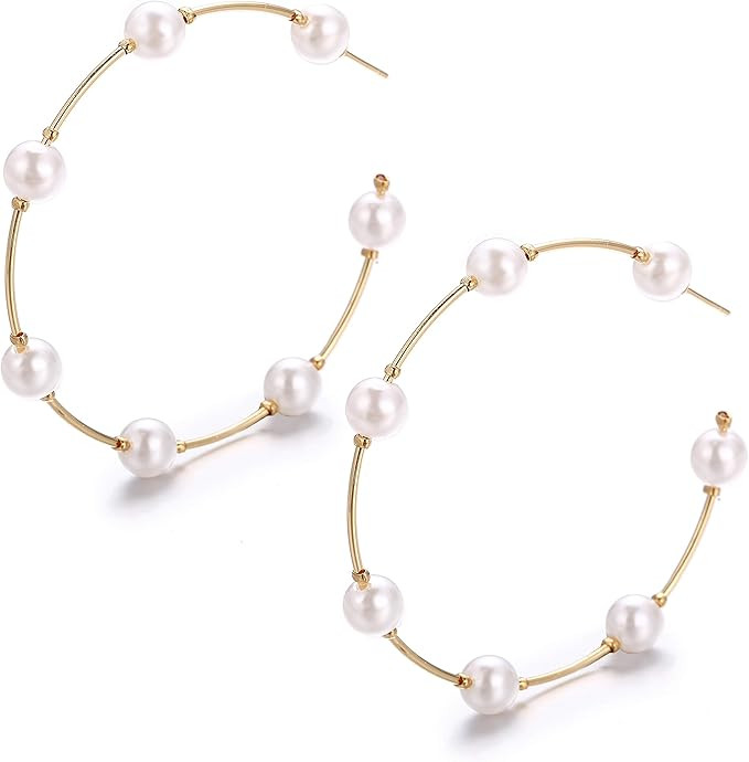 Pearl Hoop Earrings Lightweight Artificial Pearl Earrings Drop Dangle Earrings Jewelry Gifts | Amazon (US)