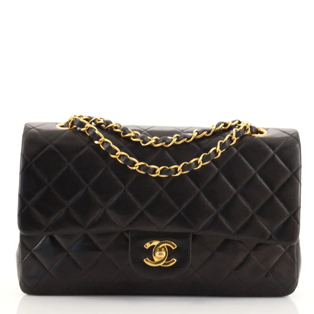 Chanel Vintage Classic Double Flap Bag Quilted Lambskin Medium Black 12291270 | Rebag