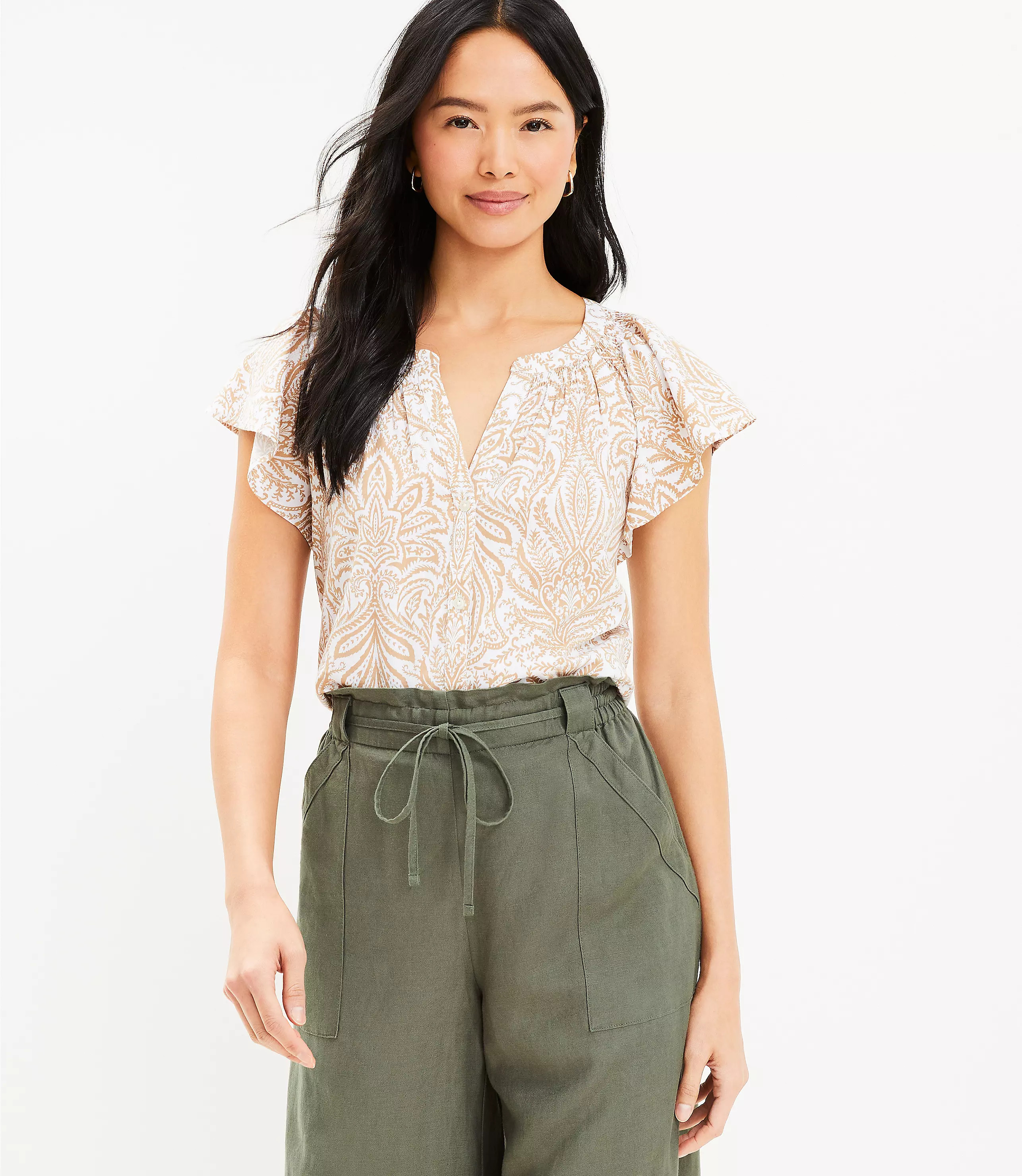 Floral Flutter Sleeve Button Top | LOFT