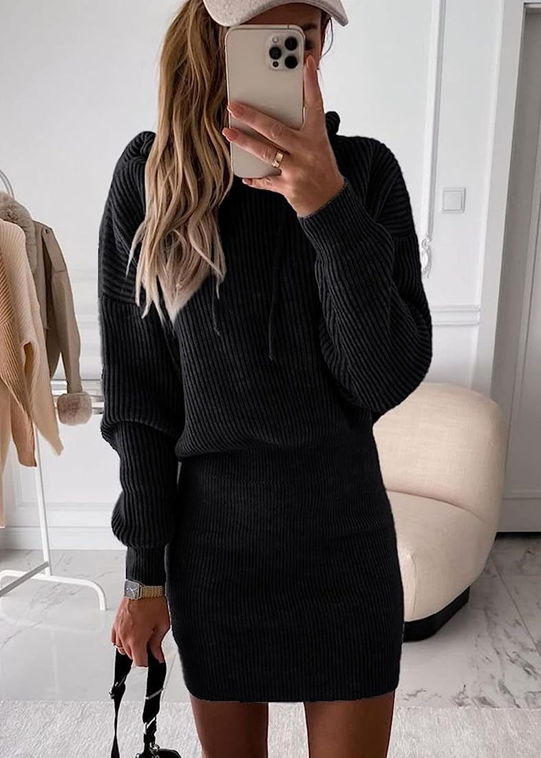 PRETTYGARDEN Women's Winter Rib Knit Pullover Sweater 2023 Fashion Fall Dresses Long Sleeve Hooded B | Amazon (US)