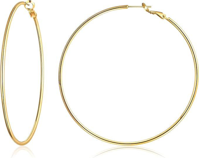 Gacimy Gold Hoop Earrings for Women 14K Real Gold Plated, 925 Sterling Silver Post Gold hoops for... | Amazon (US)