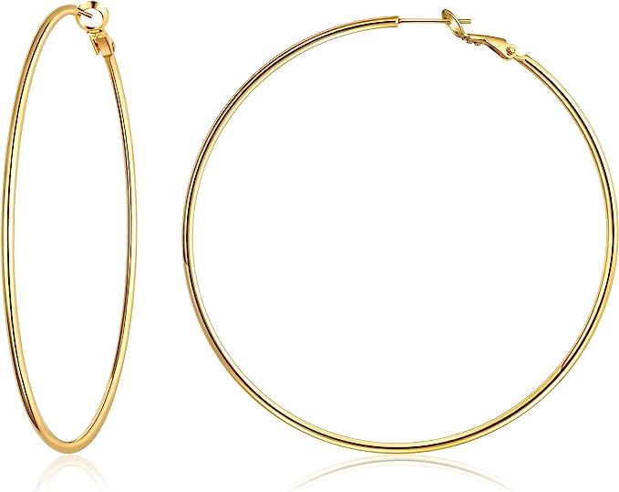 Gacimy Gold Hoop Earrings for Women 14K Real Gold Plated, 925 Sterling Silver Post Gold hoops for... | Amazon (US)