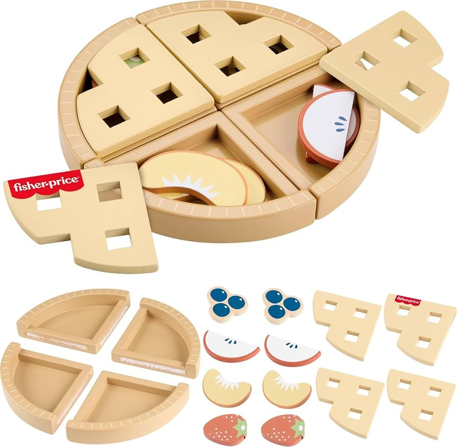 Fisher-Price Wood Pretend Play Toy Fruit Pie, Tiny Garden 16-Piece Wooden Food Puzzle Set for Pre... | Amazon (US)