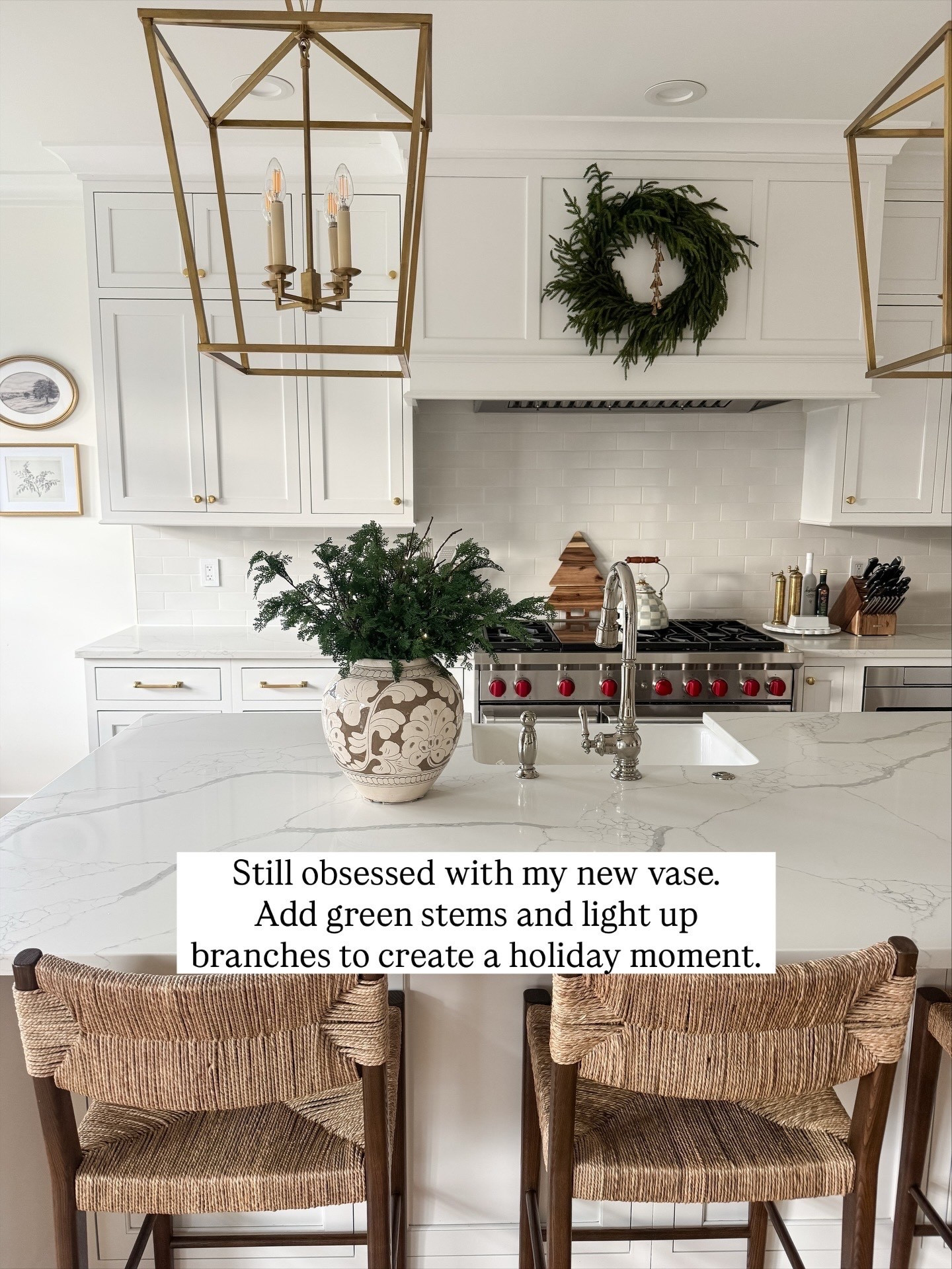 Christmas kitchen island styling, holiday decorating, white kitchen, vase, Christmas stem 

#LTKHoliday #LTKHome #LTKSaleAlert