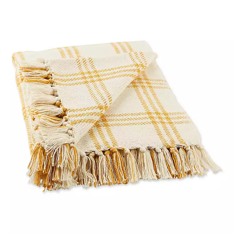 Honey Gold Plaid Fringe Throw | Kirkland's Home