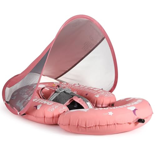 Mambobaby Float Self-Inflating Baby Pool Floats Hammock with Canopy, Compressible Folding Baby Floating Bed, Pool Floatie Lounger, Toddler Swim Float (Limited Edition Pink) | Amazon (US)