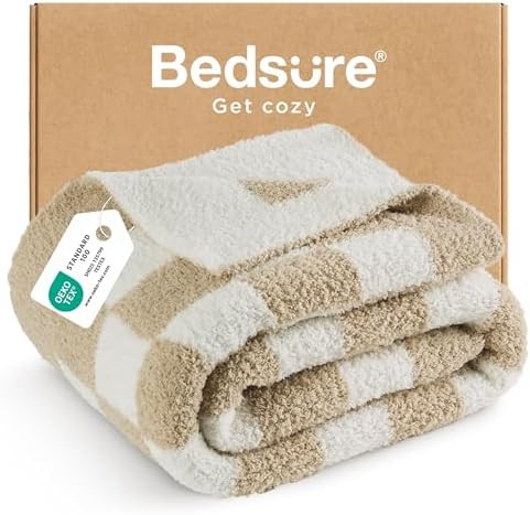 Bedsure Throw Blanket for Couch Bed Sofa - Super Soft, Beige, Checkered Throw Blanket, GentleSoft... | Amazon (US)