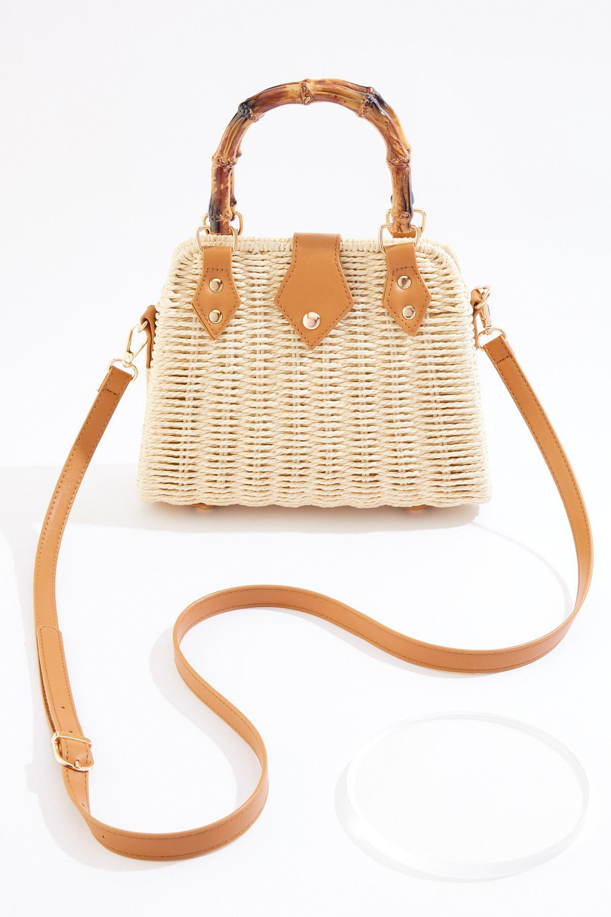 Bamboo Handle Scalloped Rattan Mini Bag | Cato Fashions