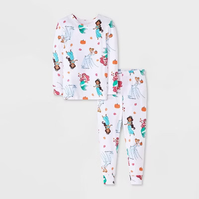 Toddler Girls' 2pc Disney Princess Long Sleeve Halloween Viscose Snug Fit Pajama Set - White 3T | Target