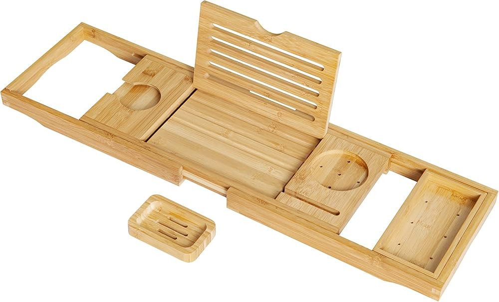 Enlux Bamboo Bathtub Caddy Tray, Expandable Bathtub Caddy Tray for Luxury Bath, Includes Cotton T... | Amazon (US)