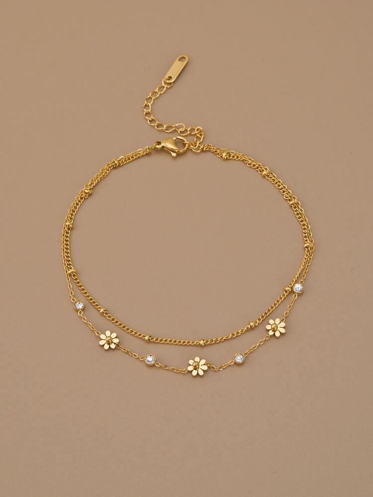 Flower Decor Layered Anklet | SHEIN