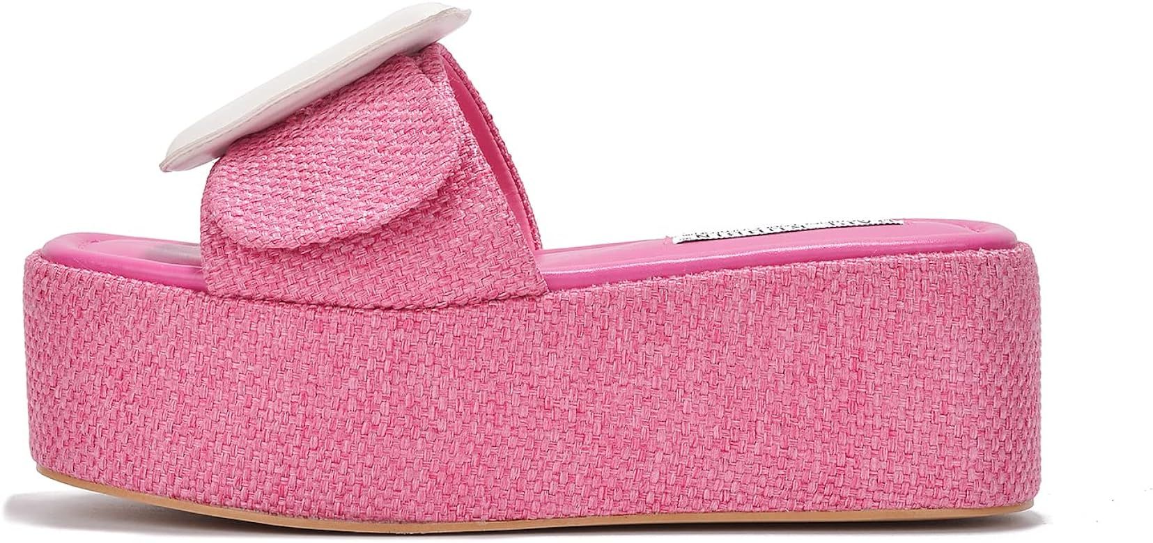 Cape Robbin Indi Platform Raffia Sandals for Women, Women's Slip On Shoes with Buckle | Amazon (US)