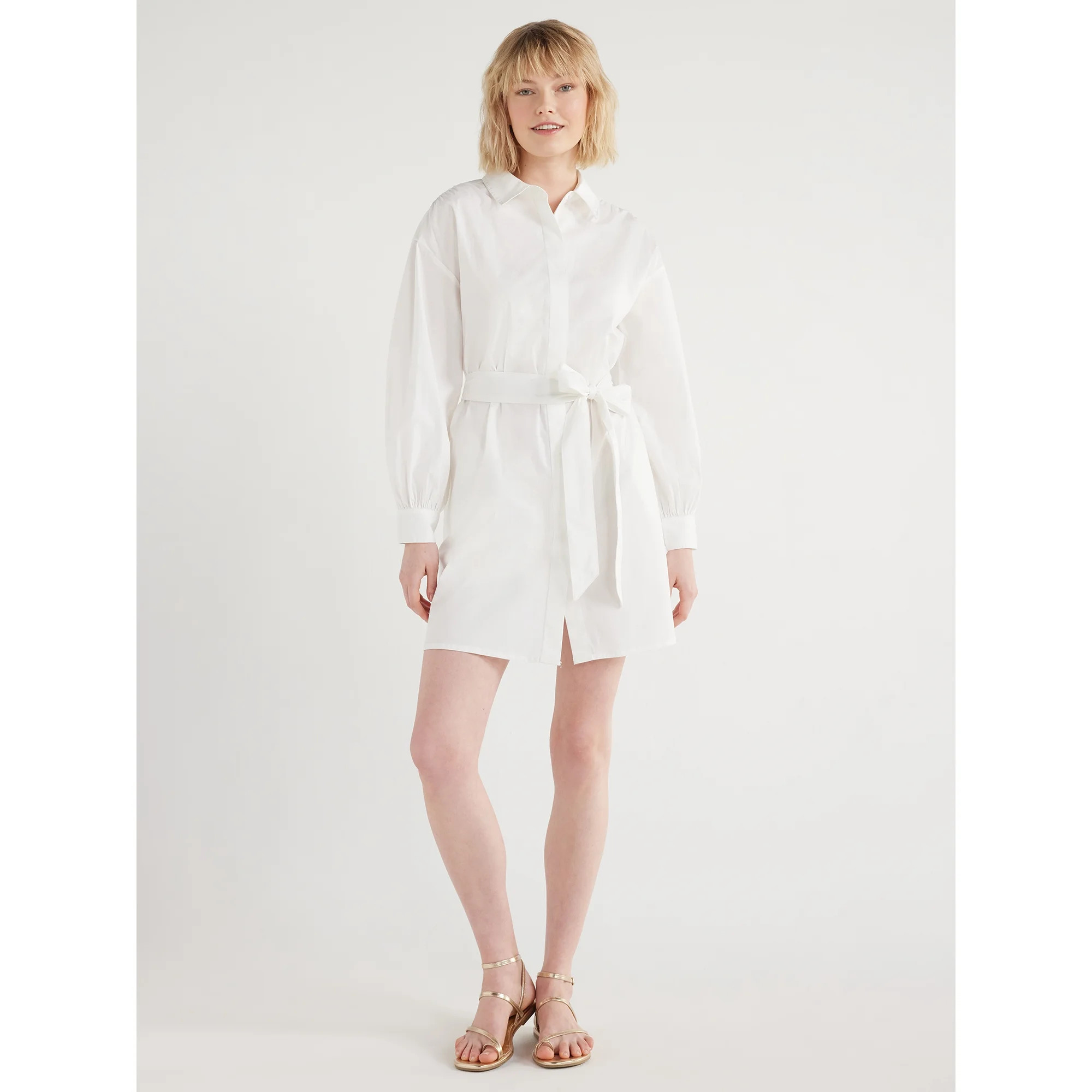 Scoop Women's Balloon Sleeve Poplin Shirtdress with Pockets, Sizes XS-XXL - Walmart.com | Walmart (US)