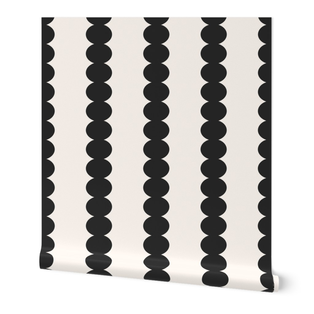 Whimsical Stripe Scallop-Black Greige & Seashell White-Playful Large Scale Wallpaper | Spoonflowe... | Spoonflower