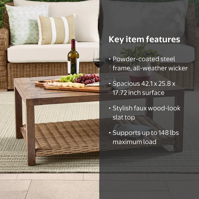 Better Homes & Gardens Bellamy Outdoor 1-Piece Patio Coffee Table, Wicker | Walmart (US)