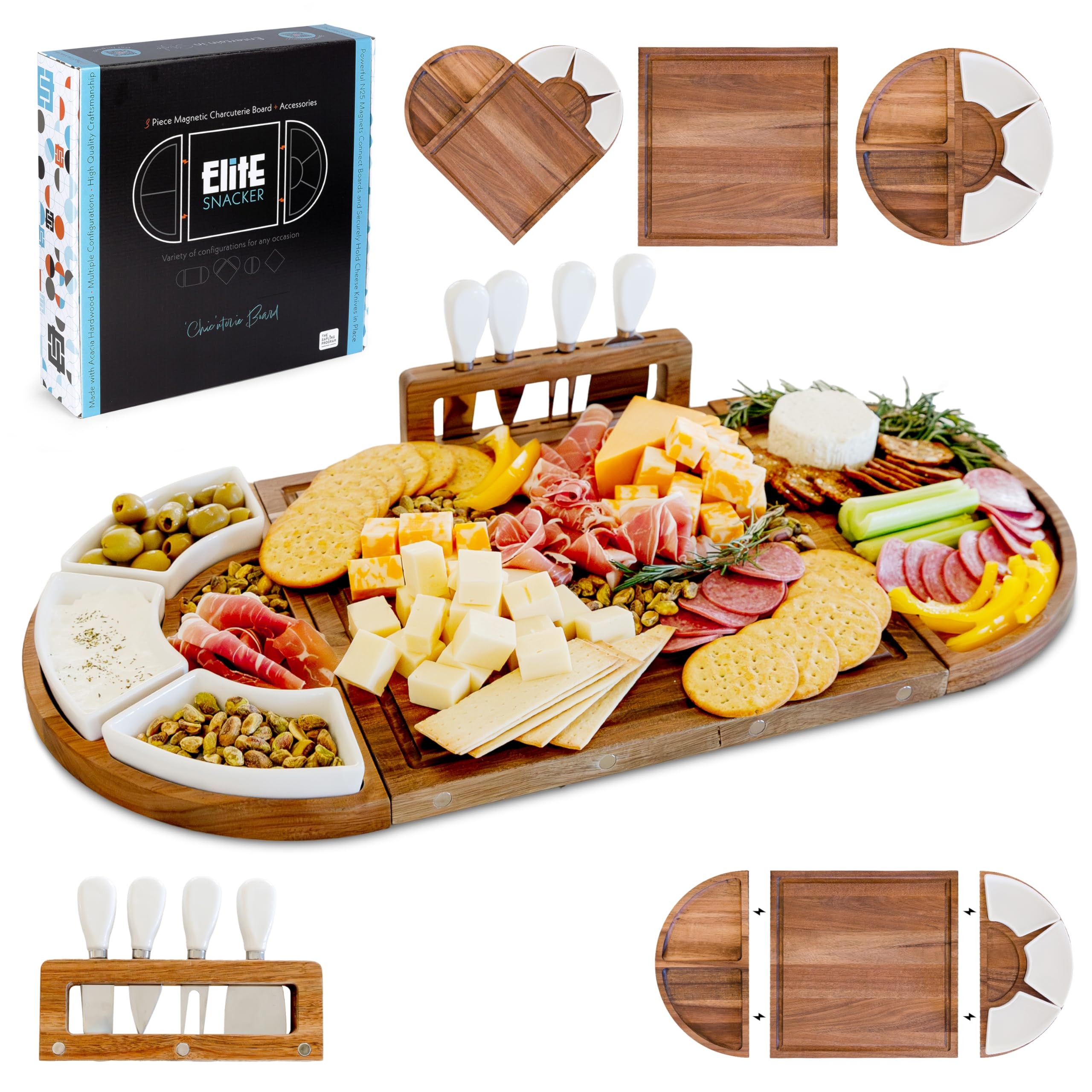 Large Wooden Charcuterie Board Set (Sealed Clear Finish) - 3-Piece Magnetic Long Serving Board Tr... | Amazon (US)
