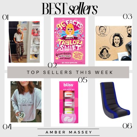 Best sellers from this week:
1) cargo wide leg pants from Target
2) Taylor swift fact book - great stocking stuffer idea
3) face stamp from Etsy — great teacher gift idea
4) dog moms — this sweatshirt is for you!
5) spa set/skin care set from Target — great gift idea for teens
6) gaming chair — another great gift idea for teens.

Most loved | top sellers | gift guide | 

#LTKGiftGuide #LTKfindsunder50 #LTKkids