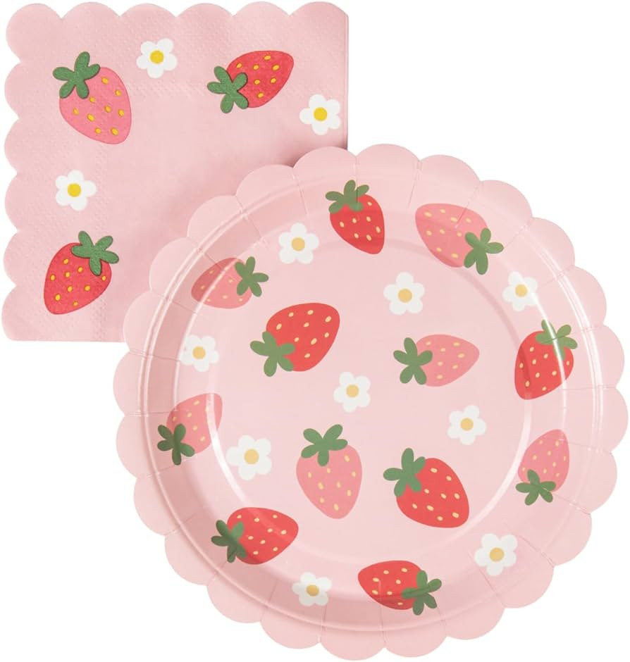 Strawberry Party Plates & Napkins Set | Serves 24 | Sweet One First Birthday, Berry Sweet Baby Sh... | Amazon (US)