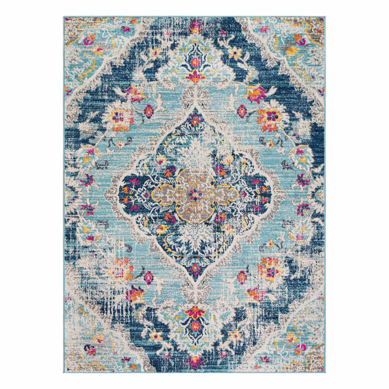 (D493) Floransa Blue Medallion Area Rug, 5x7 | At Home