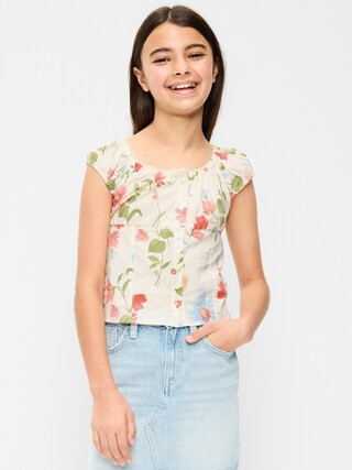 Fitted Button-Front Poplin Top for Girls | Old Navy (US)