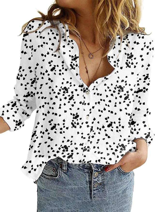 Dokotoo Women's Casual V Neck Alicia Floral Print Roll Up Long Sleeve Chiffon Button Down Blouses... | Amazon (US)