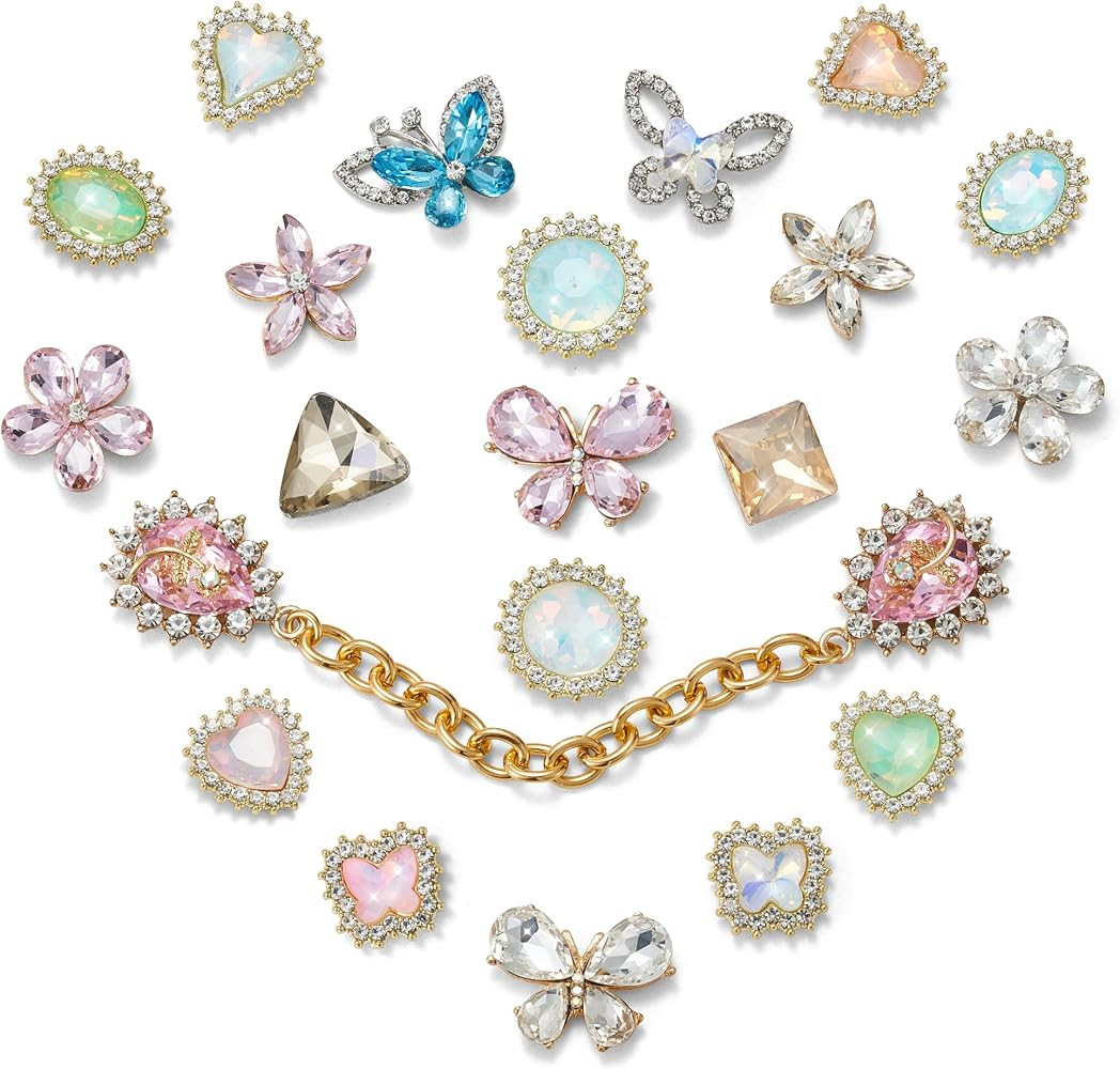 21 Pcs Bling Shoes Charm Colorful Gems Rhinestone Shoe Decoration and Shoe Chain for Girls Valent... | Amazon (US)