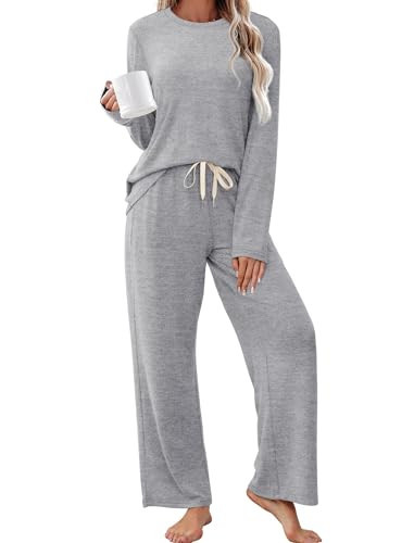 Sampeel Lounge Sets for Women 2 Piece Cozy Fall Pajamas Sets Soft Pj Travel Outfits Two Piece Matching Comfy Winter Clothing Fashion Plus Size Clothes Grey XL | Amazon (US)
