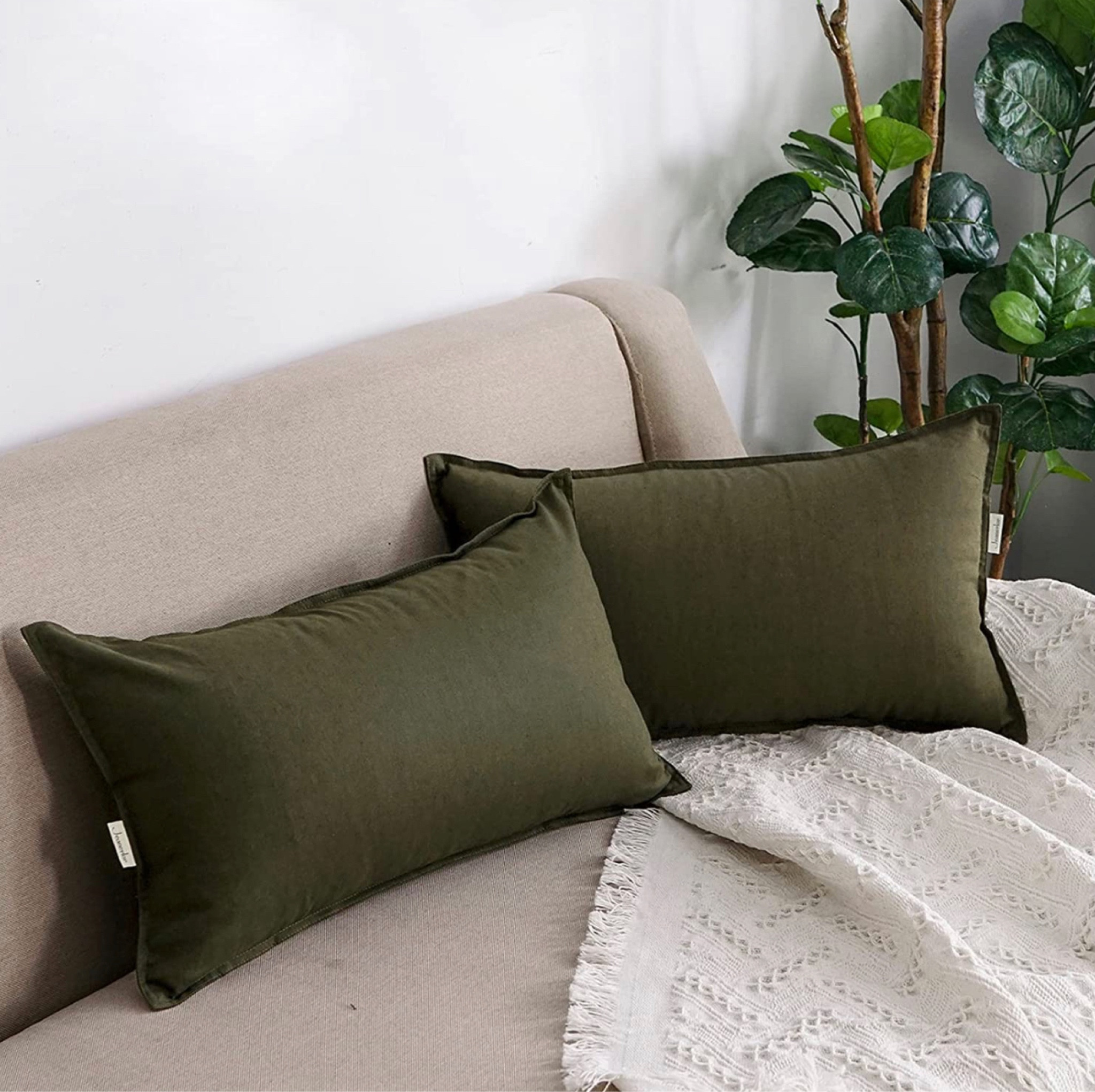 Jeanerlor Natural Cotton Linen Green Decorative 12"x20" Throw Pillow Case Cushion Cover with Twin Needles Stitch on Edge for Lumbar, (30 x 50cm), 2 Pcs, Green + pillow insert  

home decor | master bedroom | living room 

#LTKunder50 #LTKhome #LTKFind