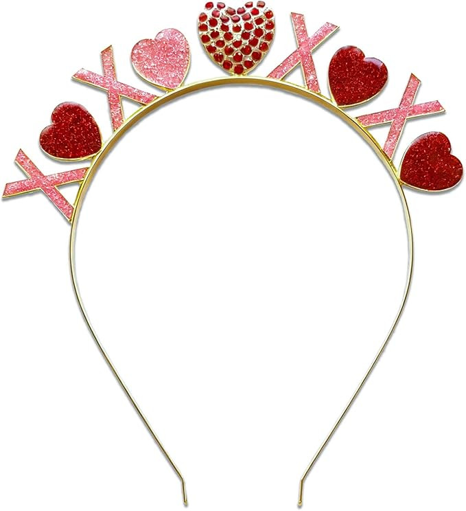 Valentines Day Headband Red Pink Glitter Rhinestone Heart Headband for Love Heart Valentines Day ... | Amazon (US)