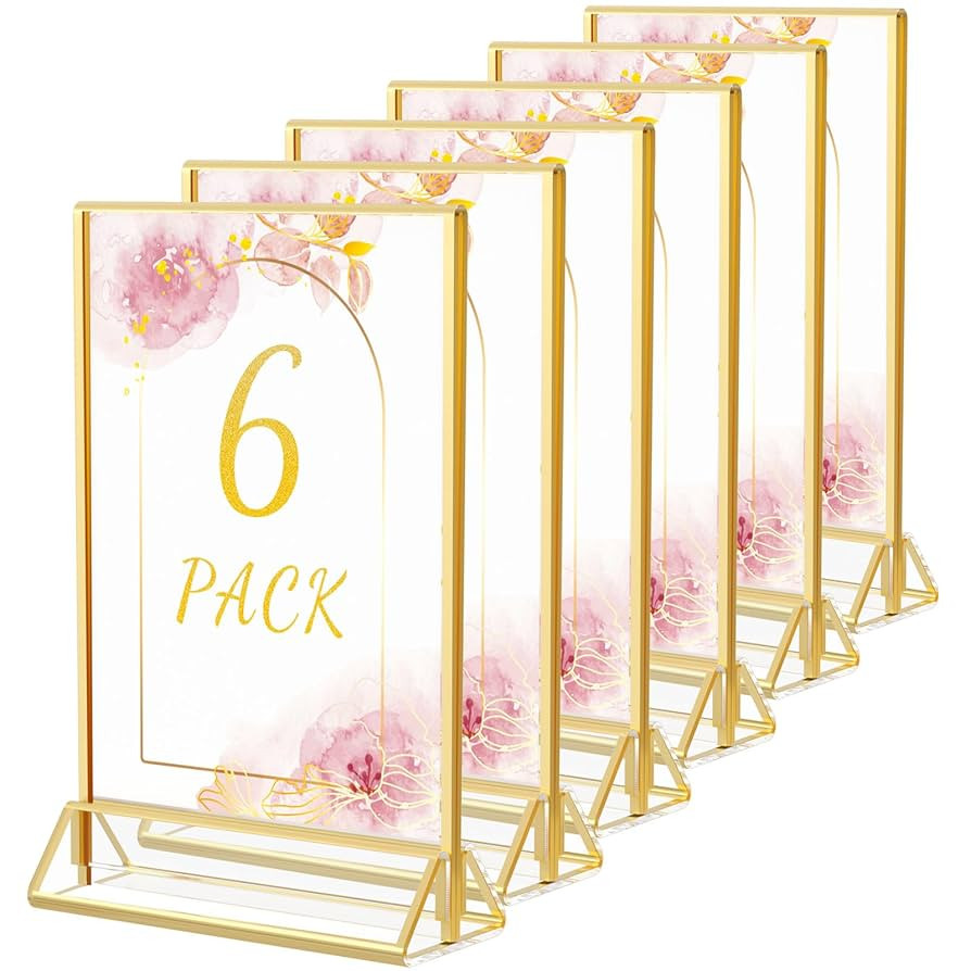 HIIMIEI Acrylic Sign Holders 4x6, Double Sided Gold Frames, Clear Display Stand, Menu Flyer Pictu... | Amazon (US)