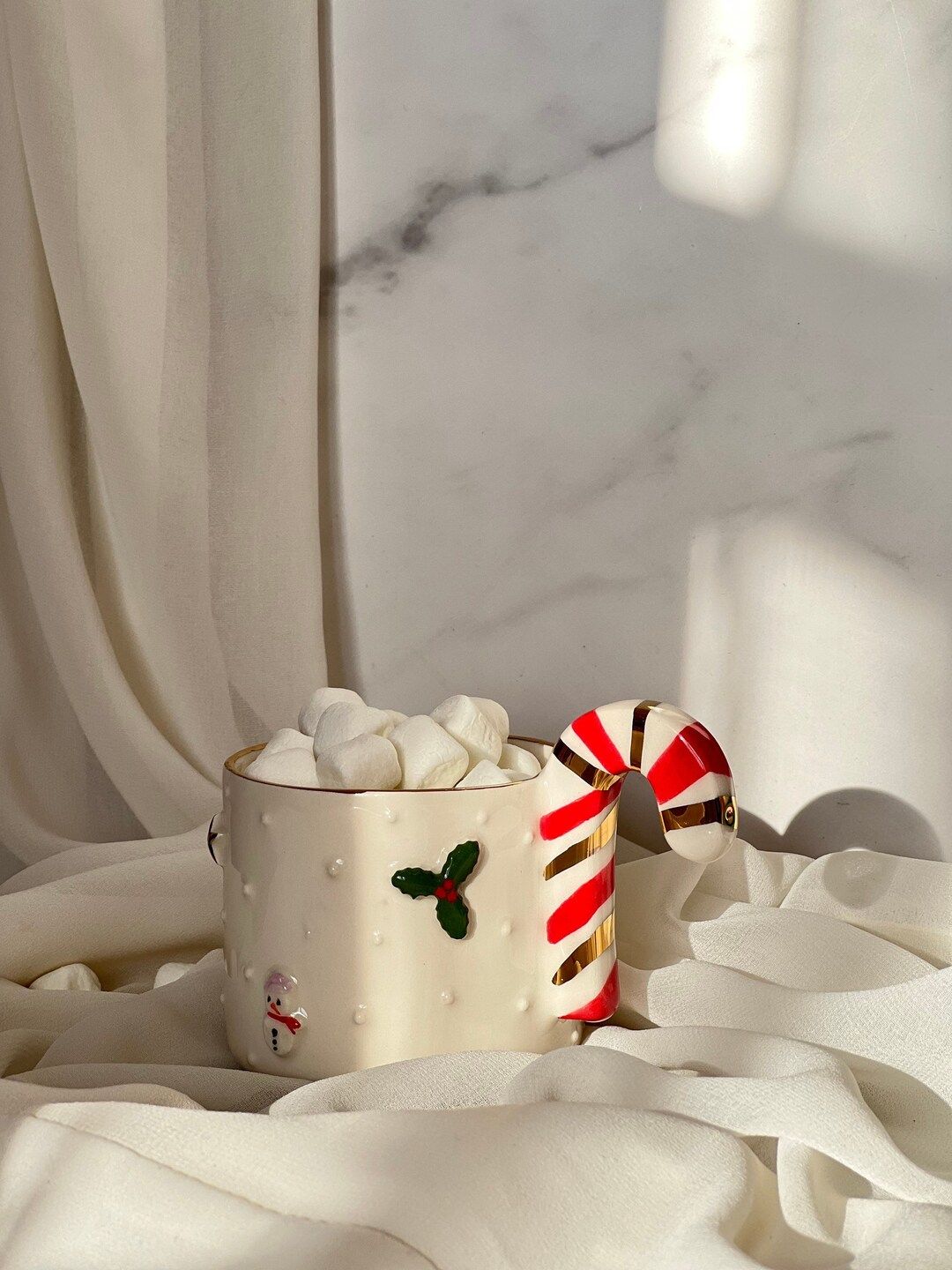 24K Gold-christmas Candy Cane Mug Ceramic Handmade Mug-coffee - Etsy | Etsy (US)