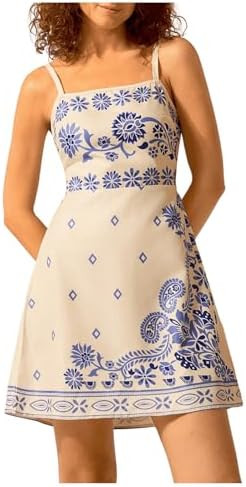 MakeMeChic Women's Floral Boho Dress Sleeveless Vacation Mini Short Dress Tie Backless Sundress | Amazon (US)